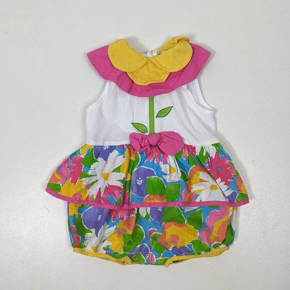 Vintage Bubble Romper Girls Size 18m Floral Tulip Outfit - Picture 1 of 5